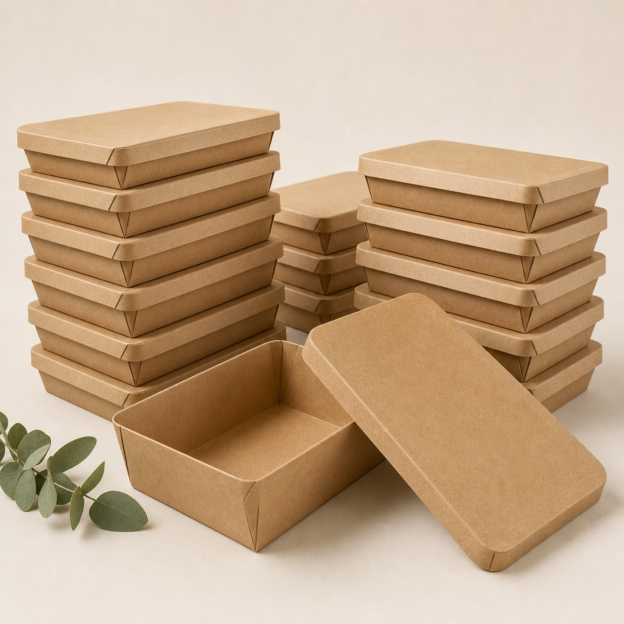 Kraft Paper Meal Boxes with Lids – Pack of 25