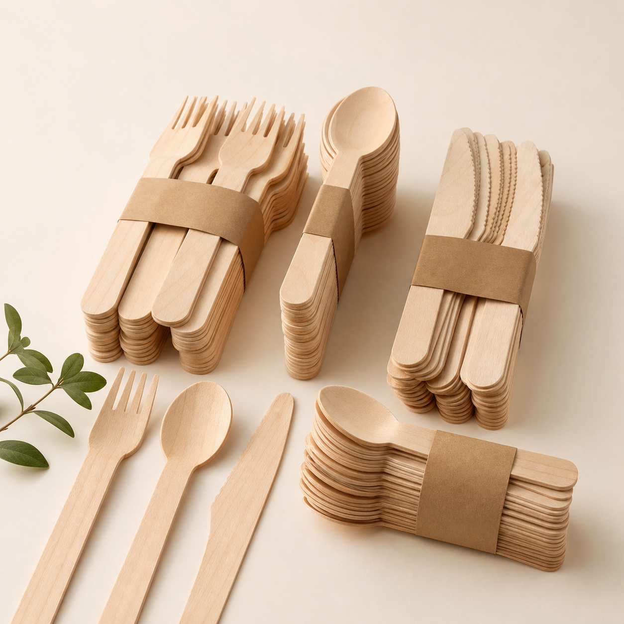 Birch Wooden Cutlery Set – 100 Pieces