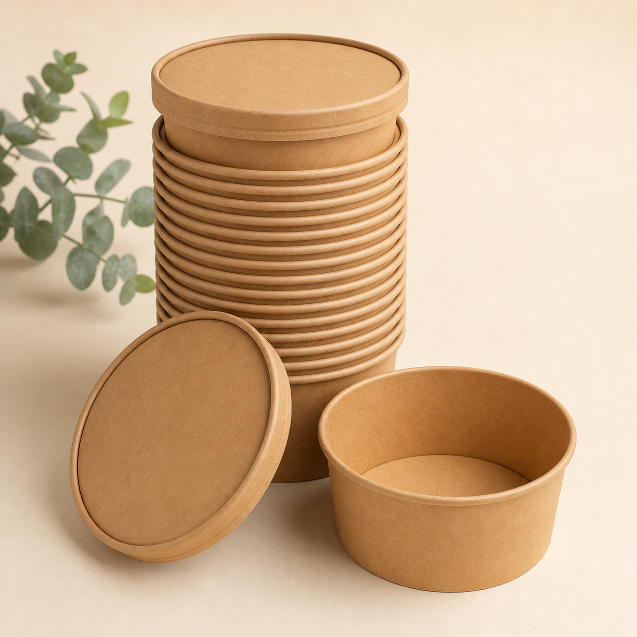 Kraft Paper Bowls with Lids – Pack of 25